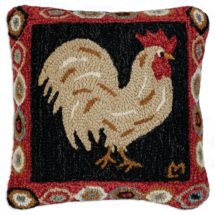 Brown Rooster - Hooked Wool Pillow