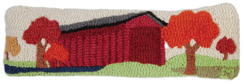 Covered Bridge - Hooked Wool Pillow