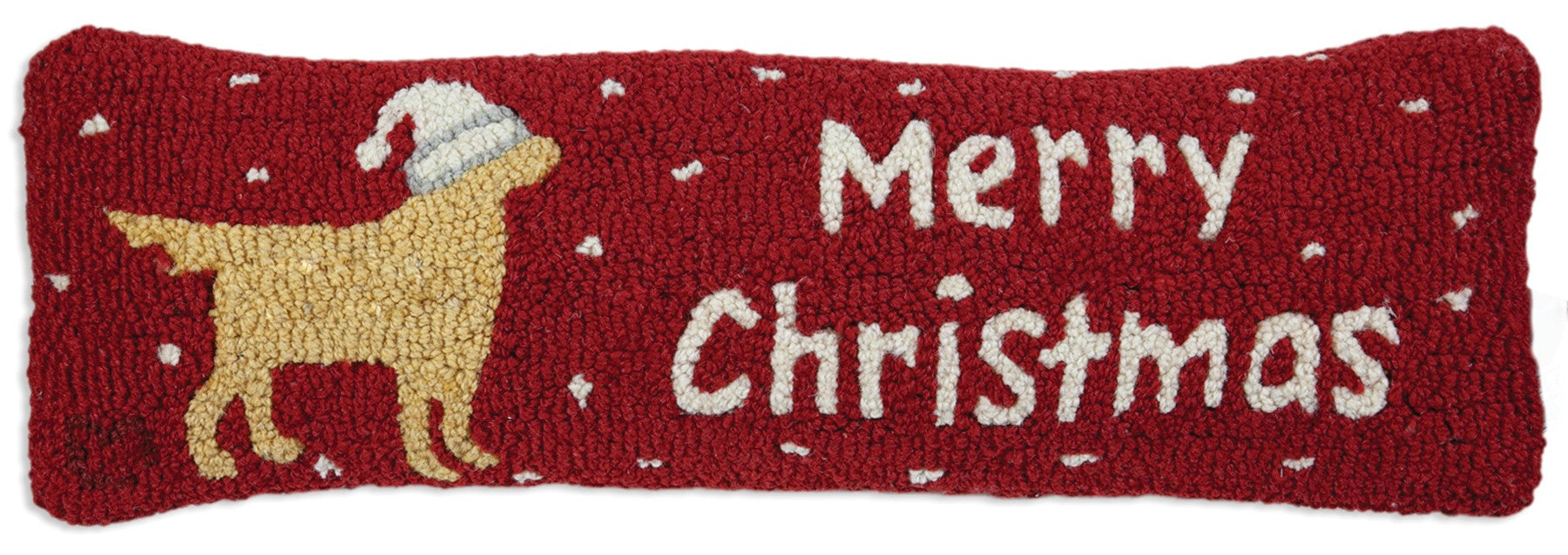Golden Merry Christmas - Hooked Wool Pillow