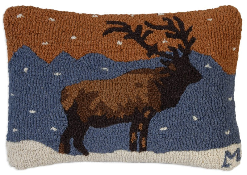Snowy Mountain Elk - Hooked Wool Pillow