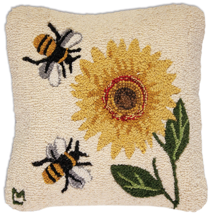 Sunflower Bees - Hooked Wool Pillow