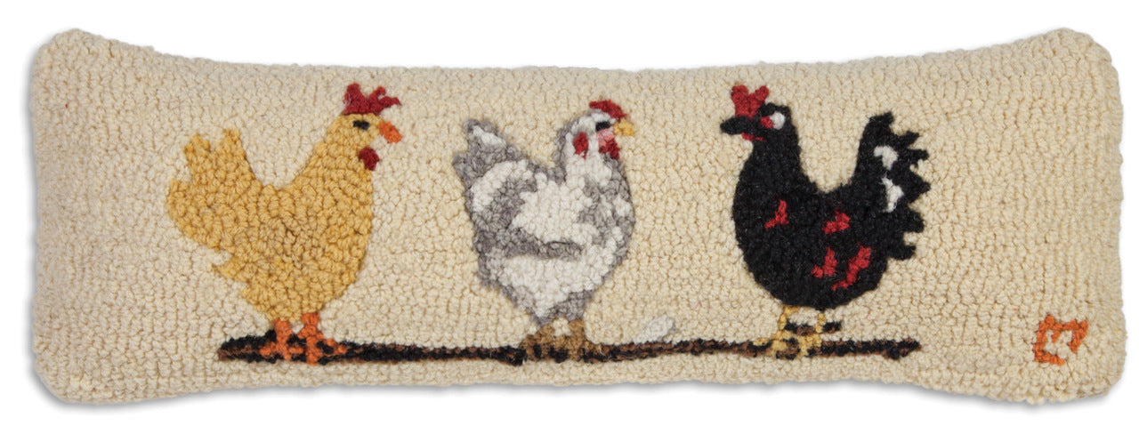 Three Hens - Hooked Wool Pillow