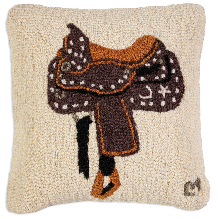 Western Saddle - Hooked Wool Pillow