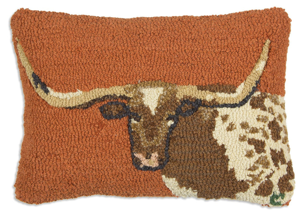 Longhorn Steer - Hooked Wool Pillow