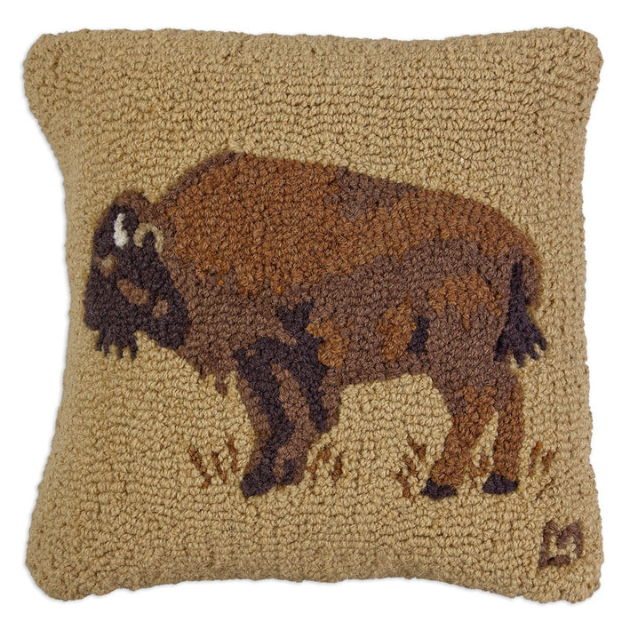 Buffalo on Gold   - Hooked Wool Pillow
