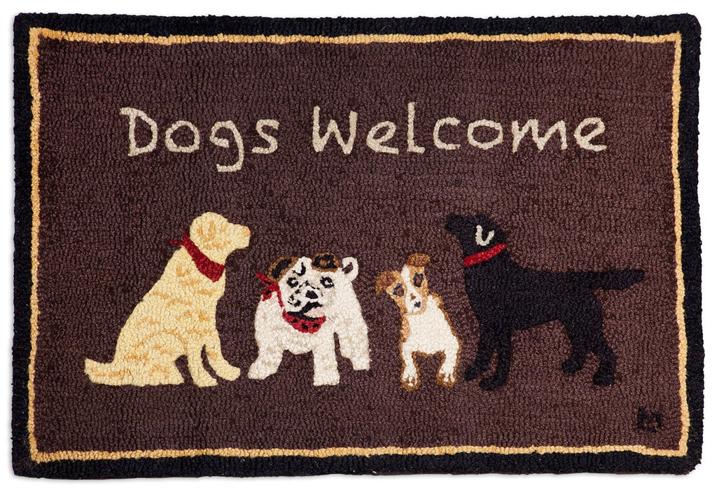 Dogs Welcome on Brown - Hooked Wool Rug