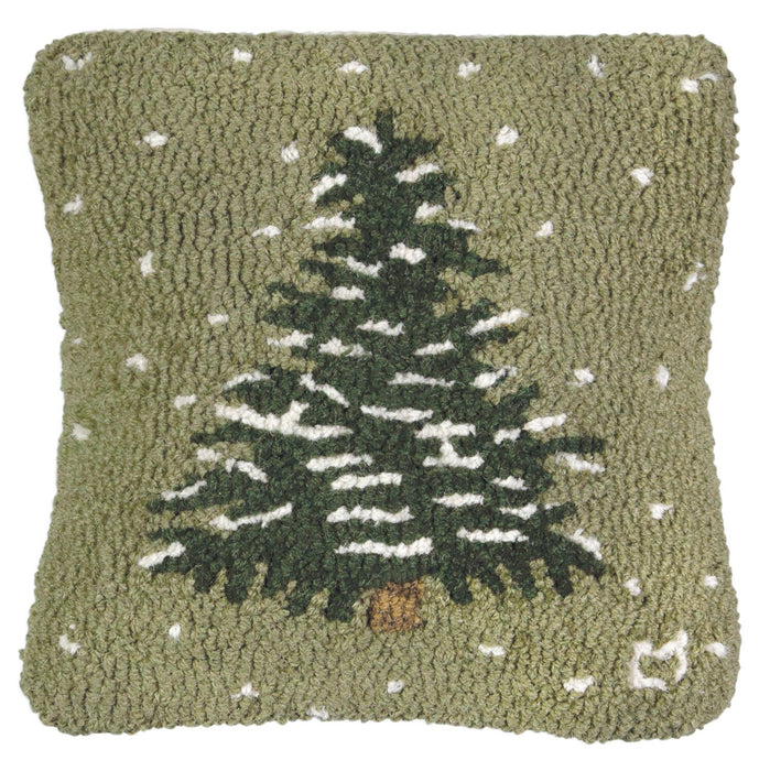 Flurries Frosted Tree - Hooked Wool Pillow