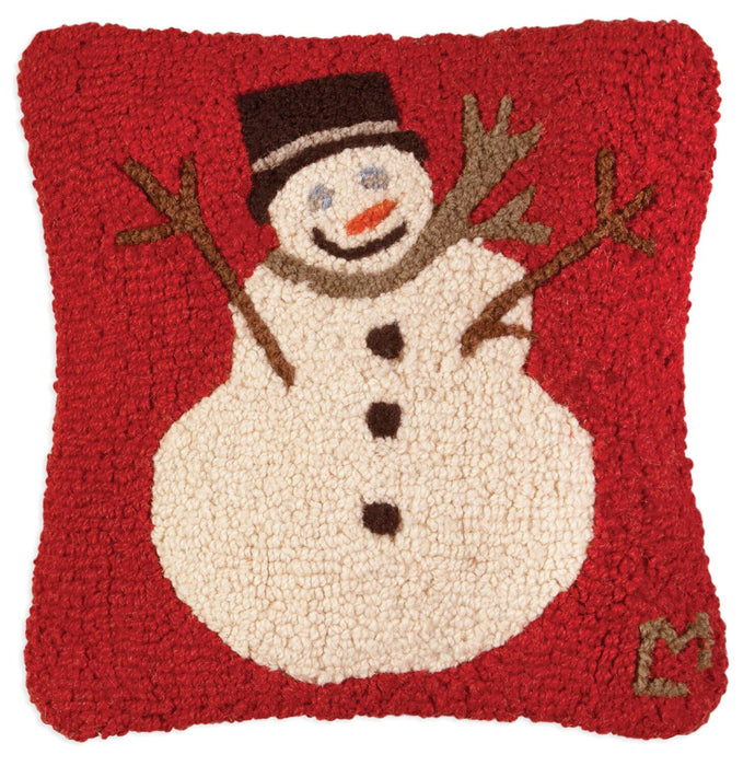 Frosty Snowman - Hooked Wool Pillow