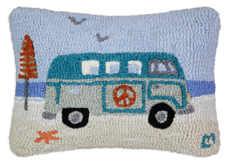 Peace at the Beach - Hooked Wool Pillow
