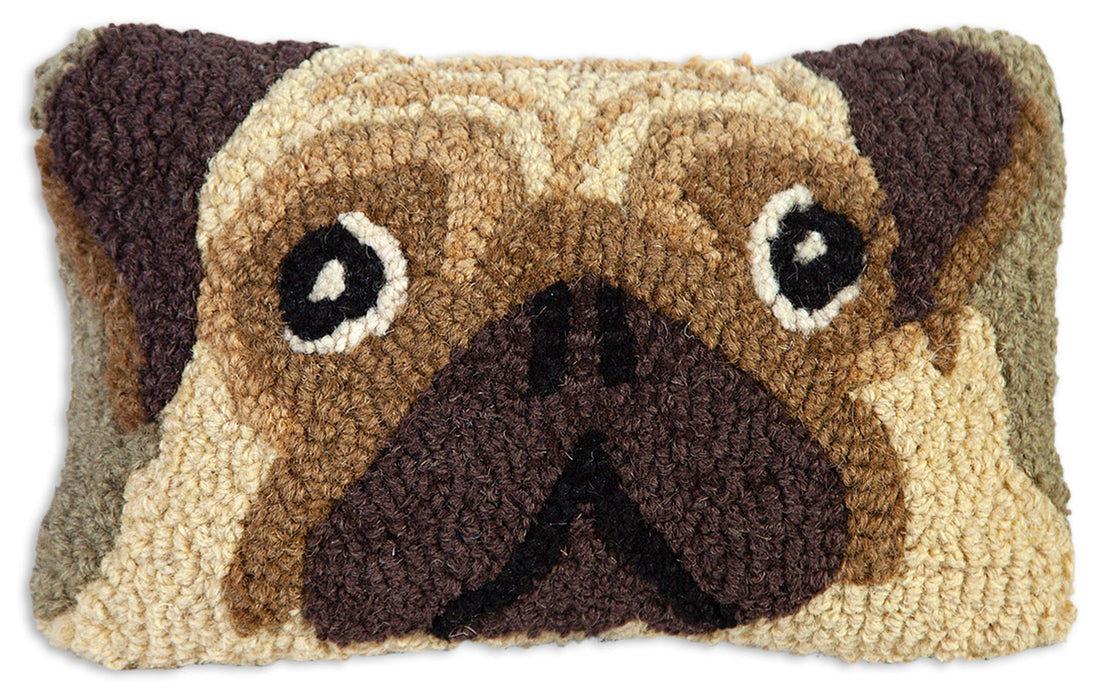 Pug - Hooked Wool Pillow