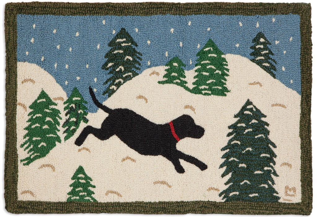 Snow Black Dog - Hooked Wool Rug