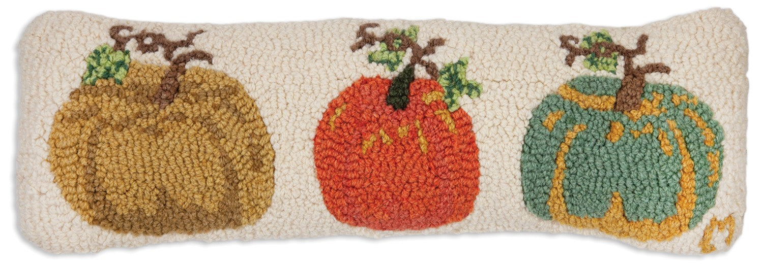 Three Pumpkin Patch - Hooked Wool Pillow