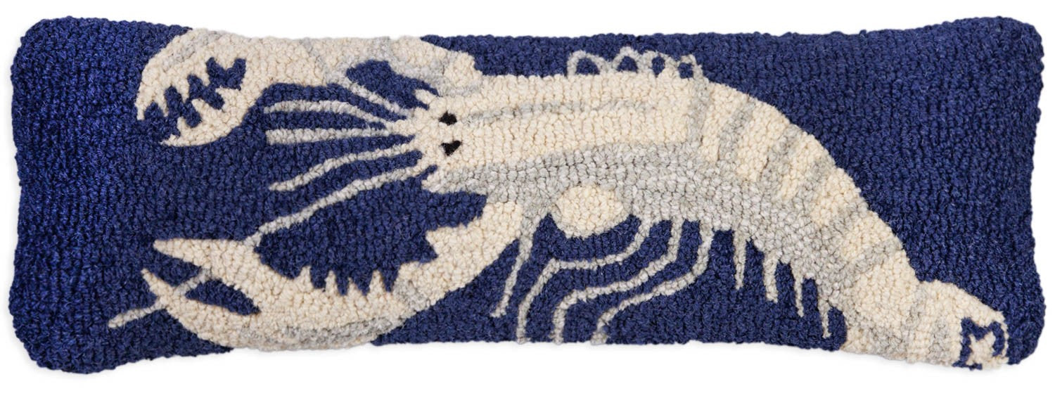 White Lobster on Blue - Hooked Wool Pillow