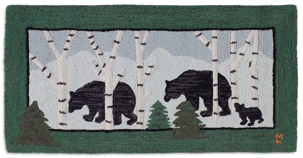 Three Bears in Birch Woods - Hooked Wool Rug