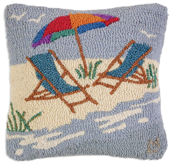 Beach Chairs - Hooked Wool Pillow