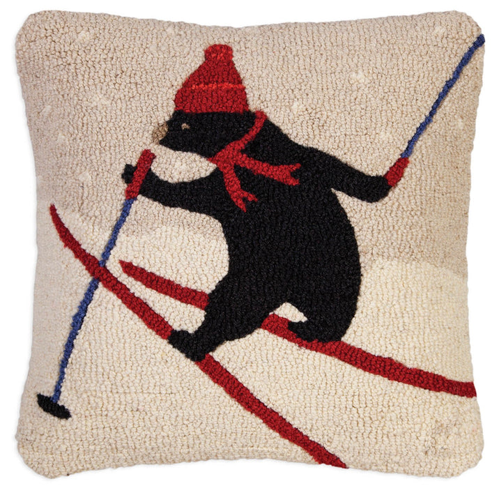 Beginner Bear Skier - Hooked Wool Pillow