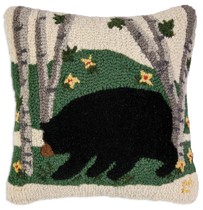 Browsing Bear - Hooked Wool Pillow