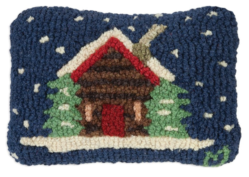 Cabin in the Snow - Hooked Wool Pillow