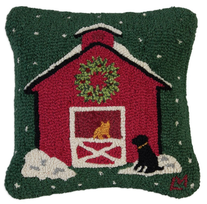 Christmas at the Barn - Hooked Wool Pillow