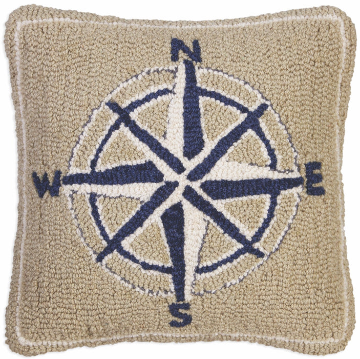 Compass Rose - Hooked Wool Pillow