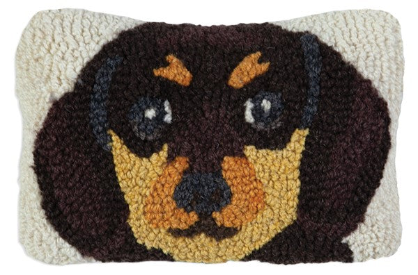 Daschund Puppy - Hooked Wool Pillow