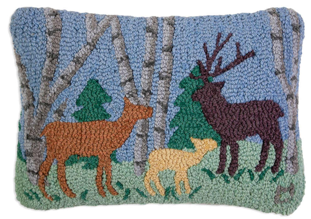 Deer in the Mist - Hooked Wool Pillow