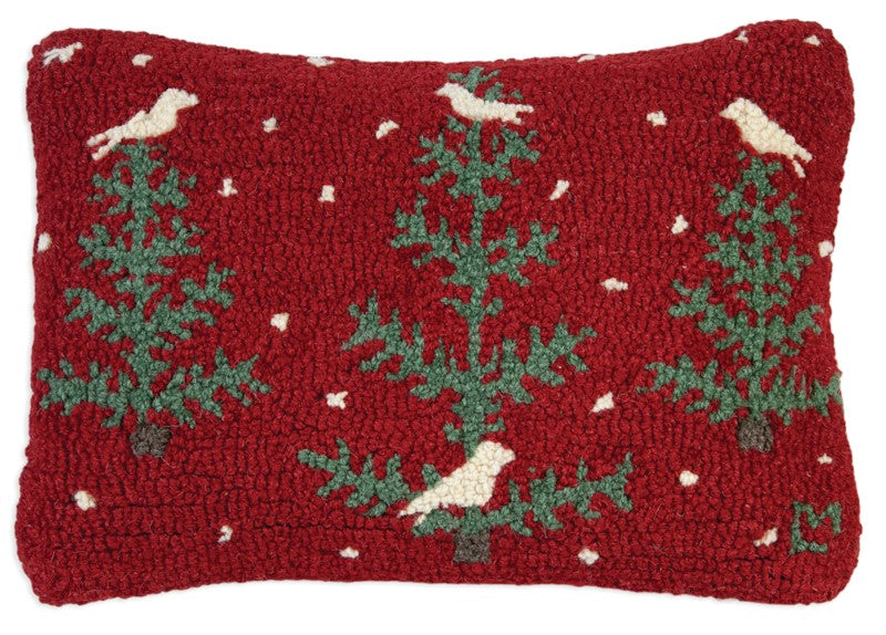 Feather Tree on Red - Hooked Wool Pillow
