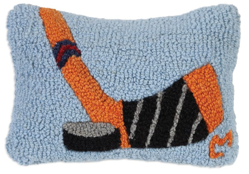 Hockey Stick and Puck - Hooked Wool Pillow