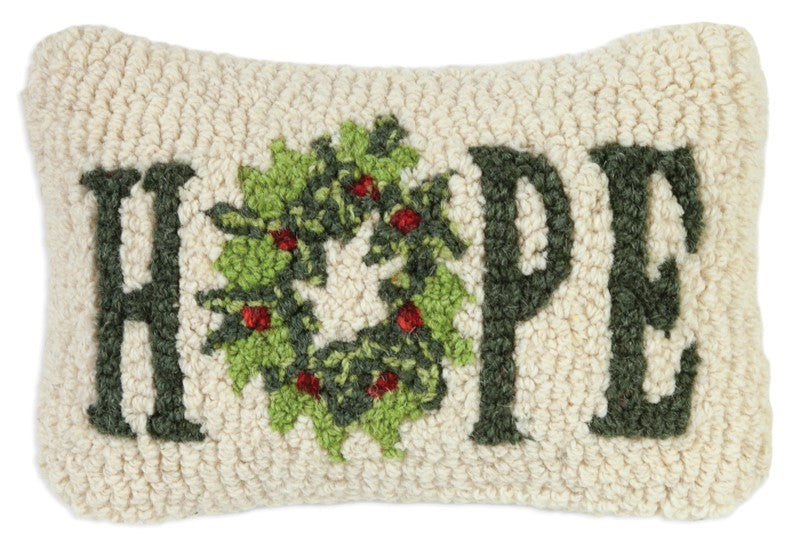 Hope Wreath - Hooked Wool Pillow