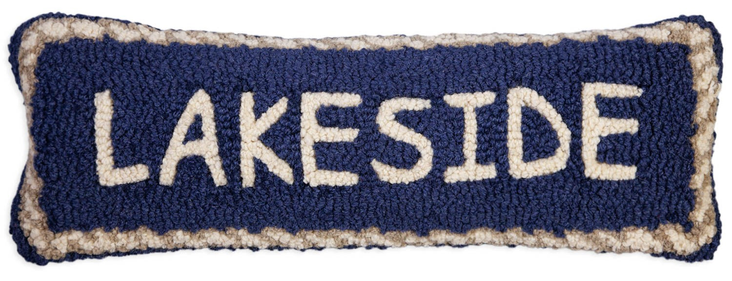 Lakeside on Blue - Hooked Wool Pillow