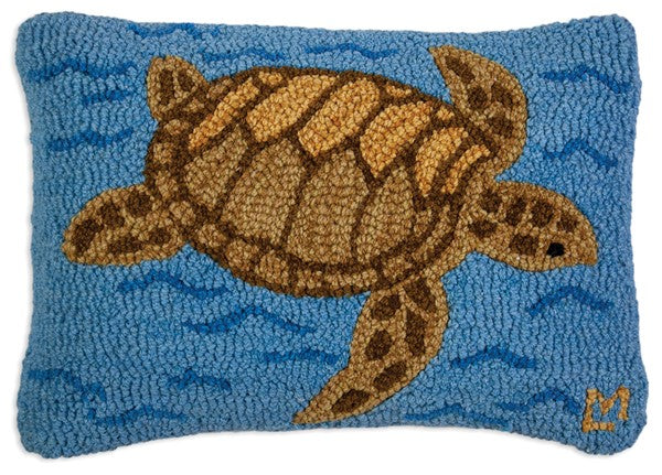 Loggerhead Turtle - Hooked Wool Pillow