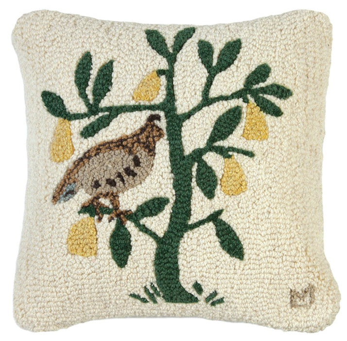 Partridge in a Pear Tree - Hooked Wool Pillow