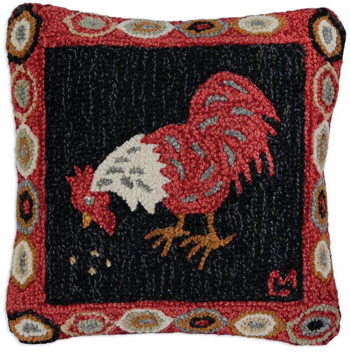 Red Rooster - Hooked Wool Pillow