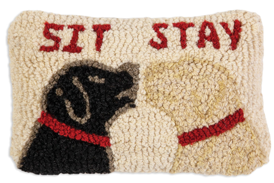 Sit Stay - Hooked Wool Pillow