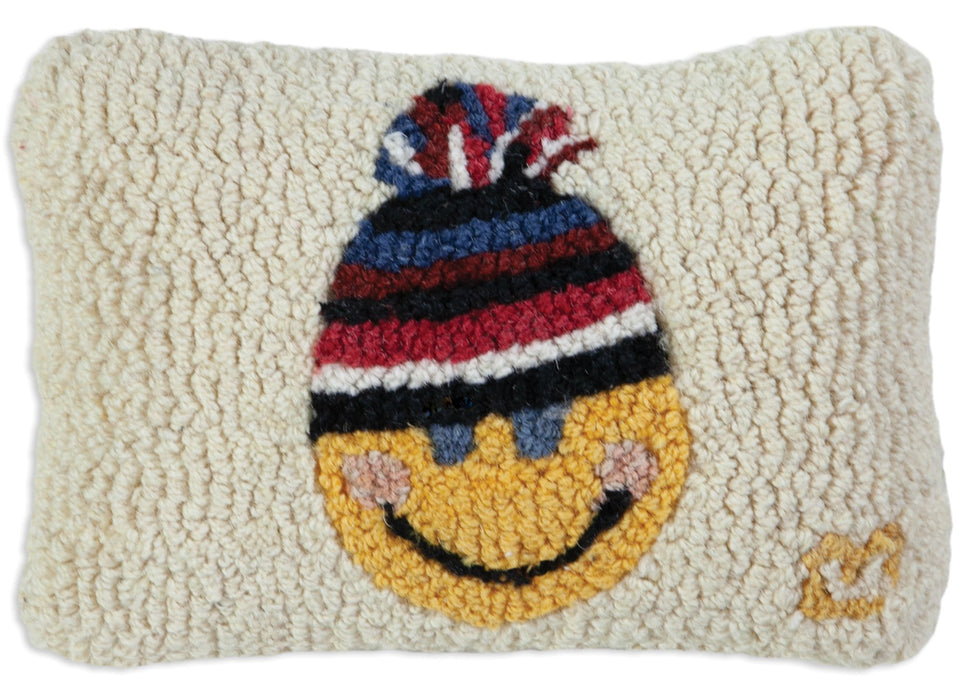 Smiley Hat - Hooked Wool Pillow