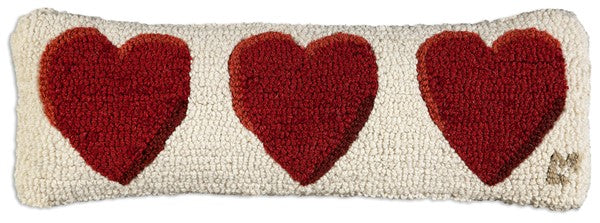 Three Hearts - Hooked Wool Pillow
