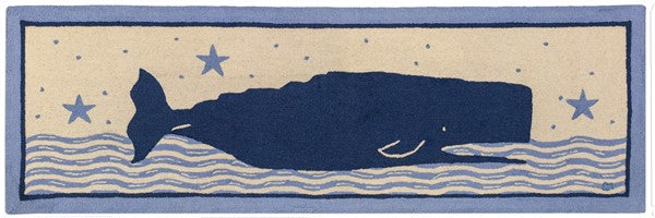 Wavy Ocean Whale - Hooked Wool Rug