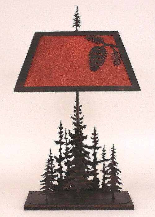 Iron Rectangle Feather Pine Tree Table Lamp in Burnt Sienna