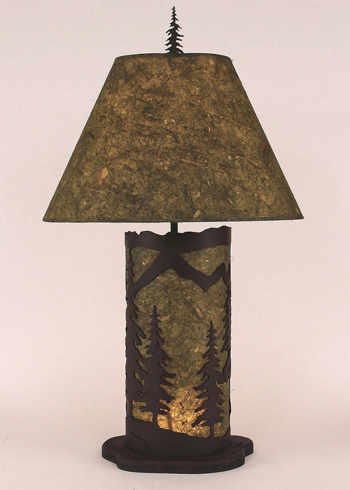 Small Mountain Scene Table Lamp with Embossed Panel