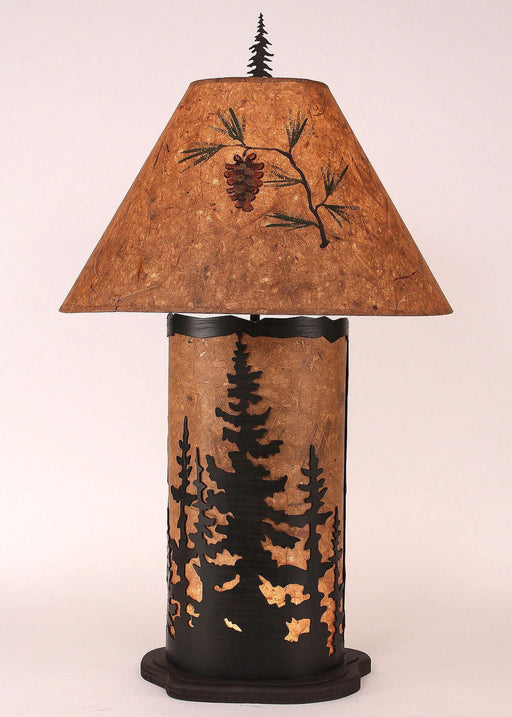 Large Feather Tree Table Lamp with Wood Chip Stain Finish