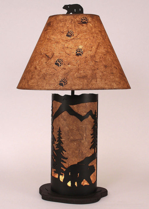 Small 30" H Night Table Lamp with Bear Scene Panel