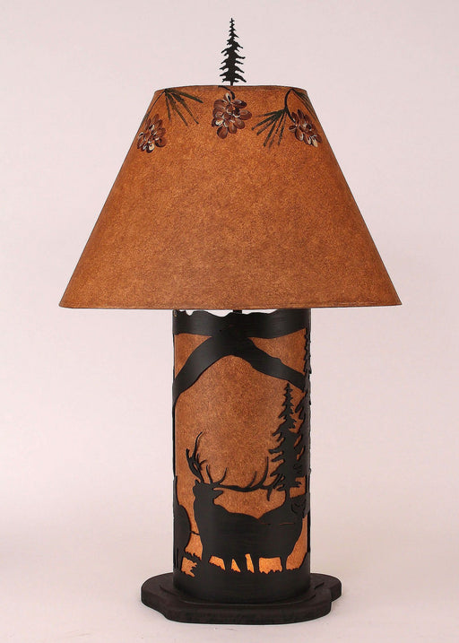 Rustic Brown Small Elk Scene Accented Table Lamp