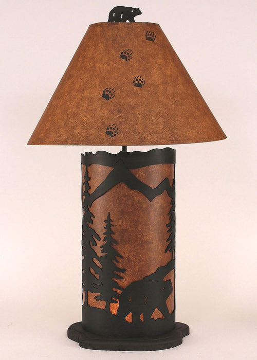 Large Bear Scene Table Lamp in Rustic Brown Finish