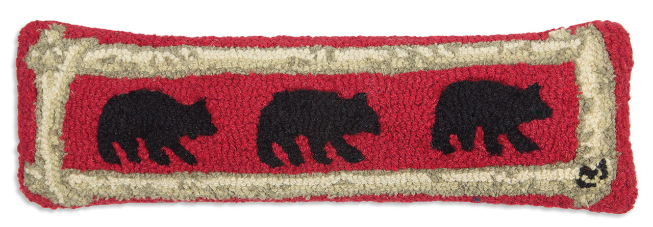 Birch Bears on Red - Hooked Wool Pillow