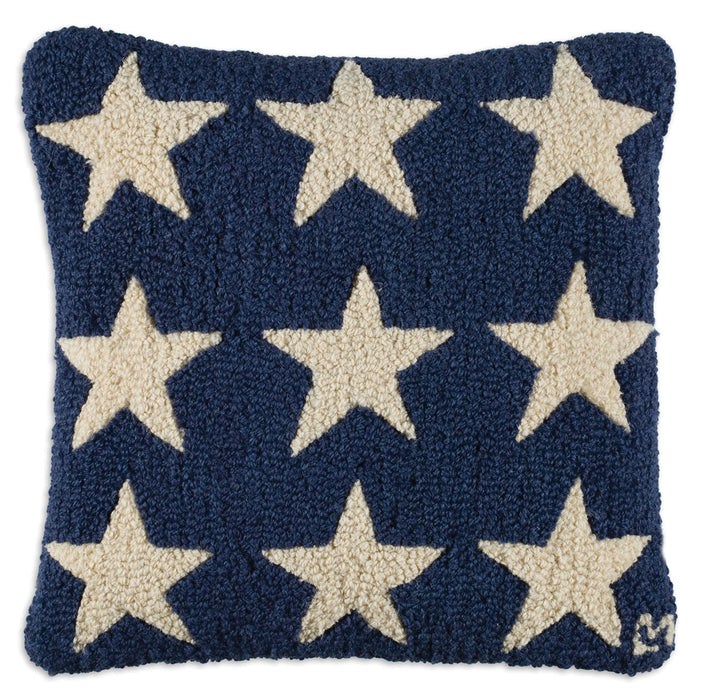Blue Fire Stars - Hooked Wool Pillow