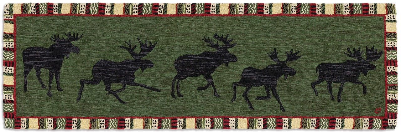 Argyle Green Moose - Hooked Wool Rug