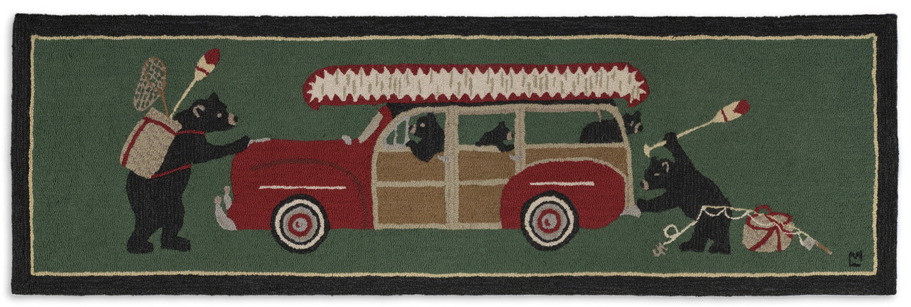 Woody Wagon Bears - Hooked Wool Rug