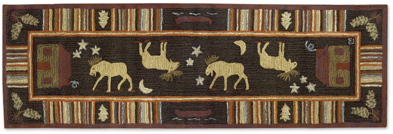 Night Moose Runner - Hooked Wool Rug