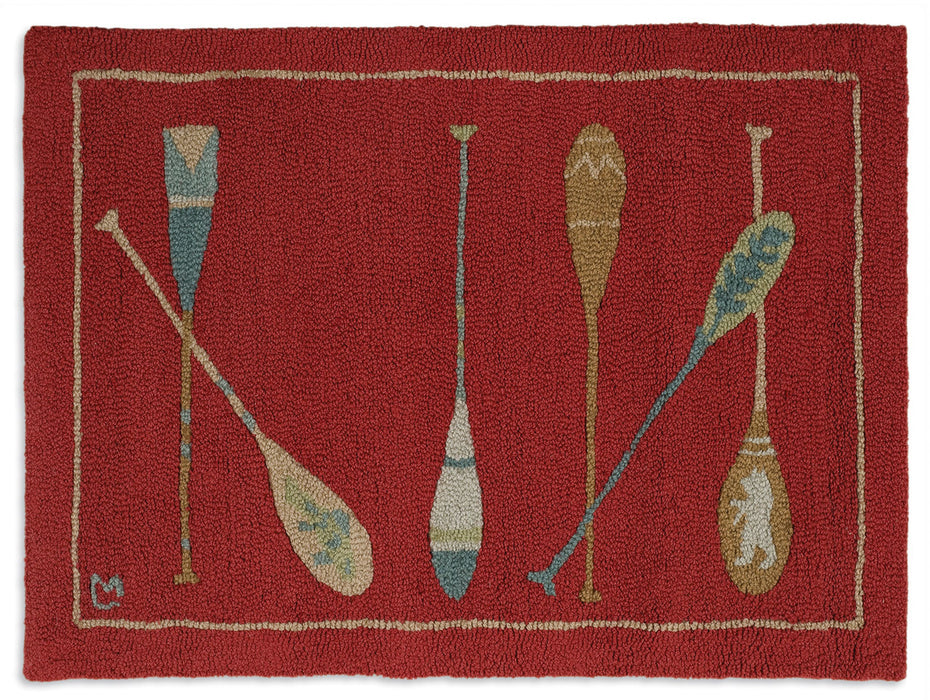 Crimson Paddles - Hooked Wool Rug