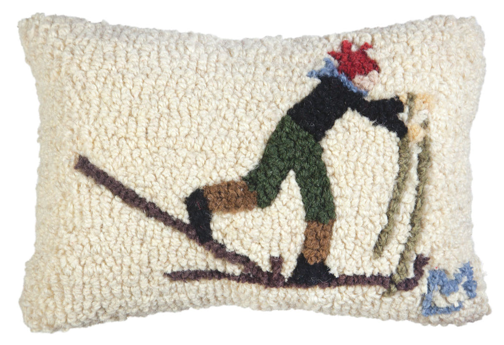Back Country Skier - Hooked Wool Pillow